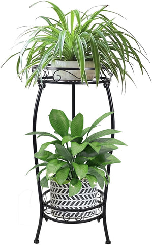 MOCORY Plant Stand Indoor Outdoor, 2 Tier 27.1" Tall Metal, Black