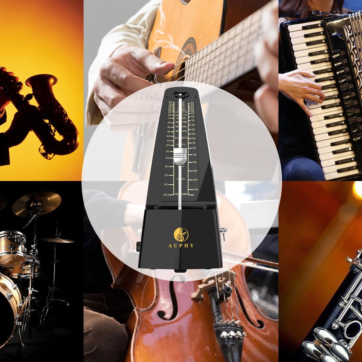 M350 AUPHY Mechanical Metronome with Accent Bell, Classic Shape, Accurate Beat, Multiple Beat Modes, Suitable for Piano Guitar Drums Violin Saxophone etc