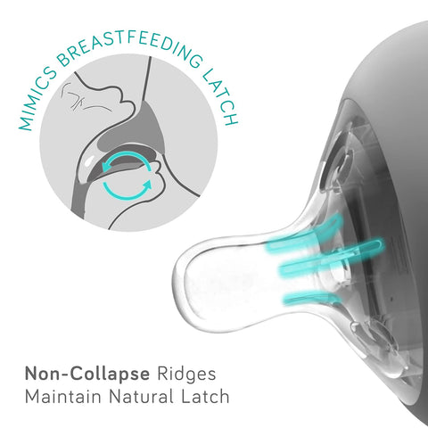 Nanobebe Flexy Silicone Baby Bottle, Anti-Colic, Natural Feel, Non-Collapsing Nipple, Non-Tip Stable Base, Easy to Clean 3-Pack, Gray, 5 oz