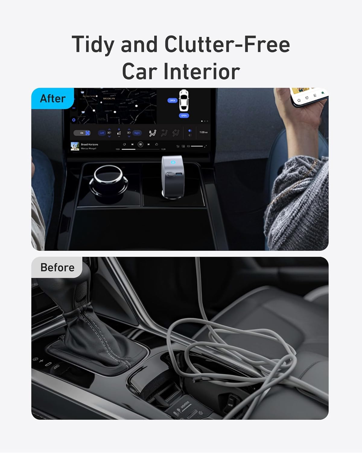 Anker 75W Fast Charging USB C Car Charger with Retractable Built-in Cable