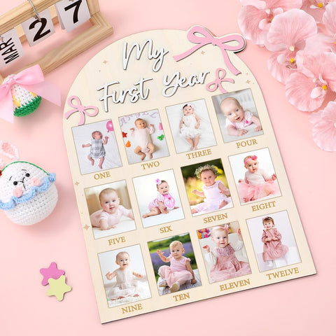 Naozinebi Pink Bow First Year Photo Board Bow Birthday Decor