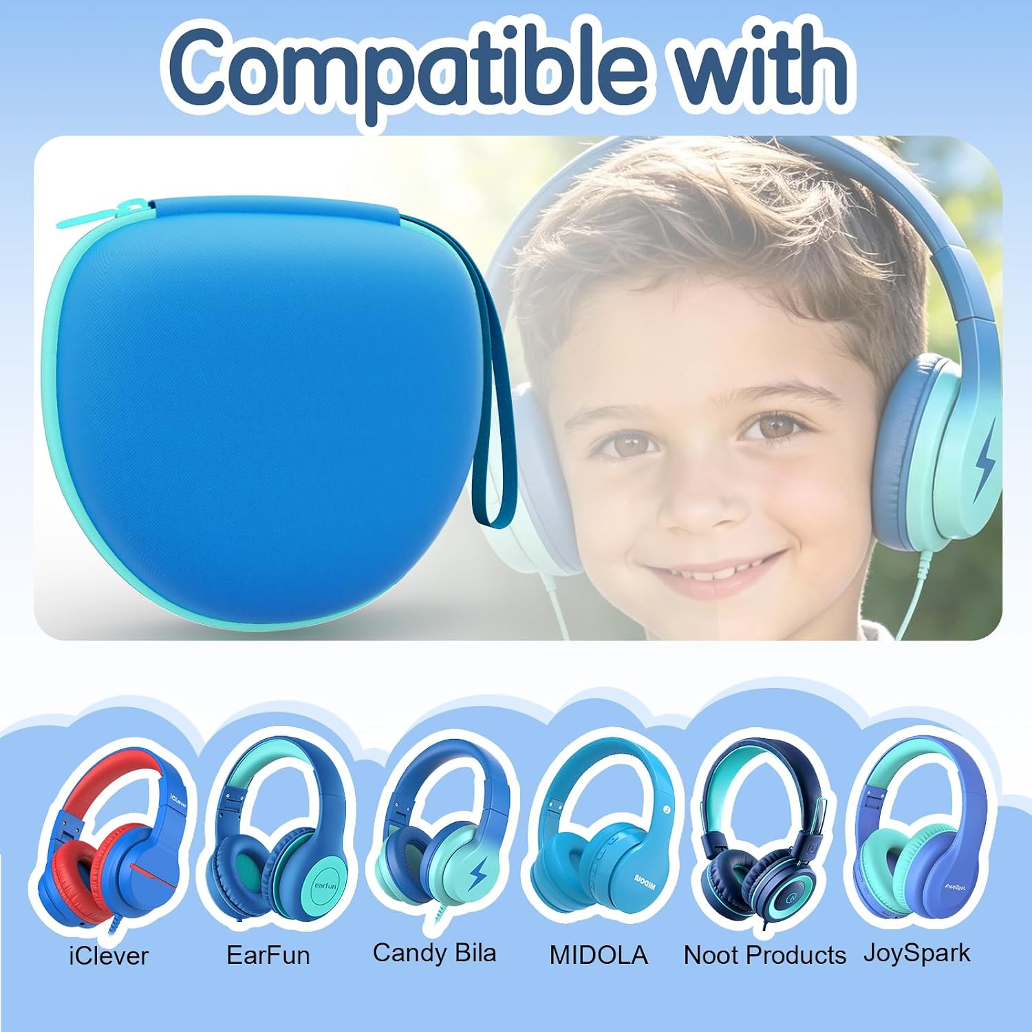 Kids Headphones Case for Folding Headphone, Blue (Case Only)