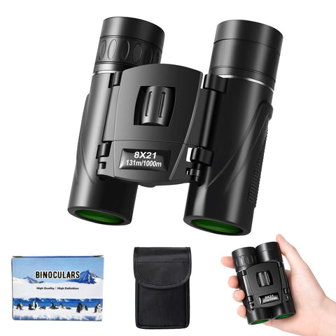 WRNRN 8x21 Mini Lightweight Binoculars, Compact Pocket Binocularsfor Adults Kids, Small Protable Binoculars for Bird Watching Travel Opera Theater Sports Scenery