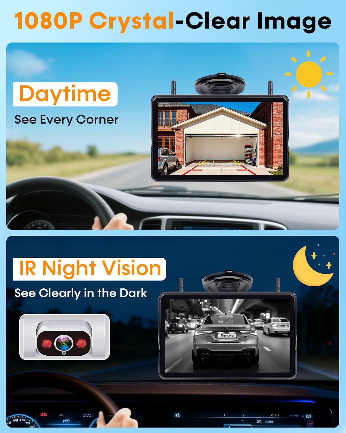 HD 1080P Wireless Backup Camera - Clear Day and Night Vision for Towable RV