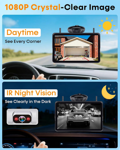 HD 1080P Wireless Backup Camera - Clear Day and Night Vision for Towable RV