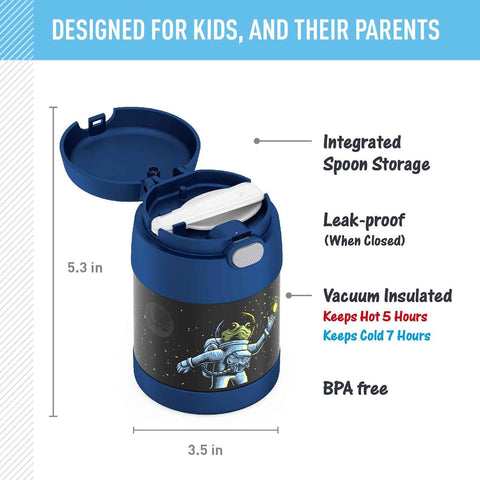 THERMOS FUNTAINER Kids Food Jar with Spoon, 10oz, Space Frog