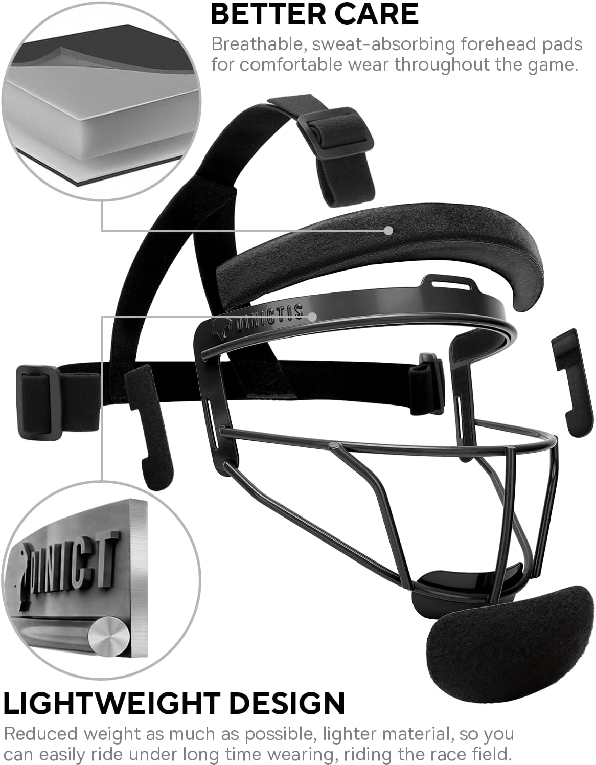 Dinictis Softball Face Mask, Lightweight, Comfortable, with Wide Field Vision, Durable and Safe Face Guards, Premium Protective Softball Fielder's Mask