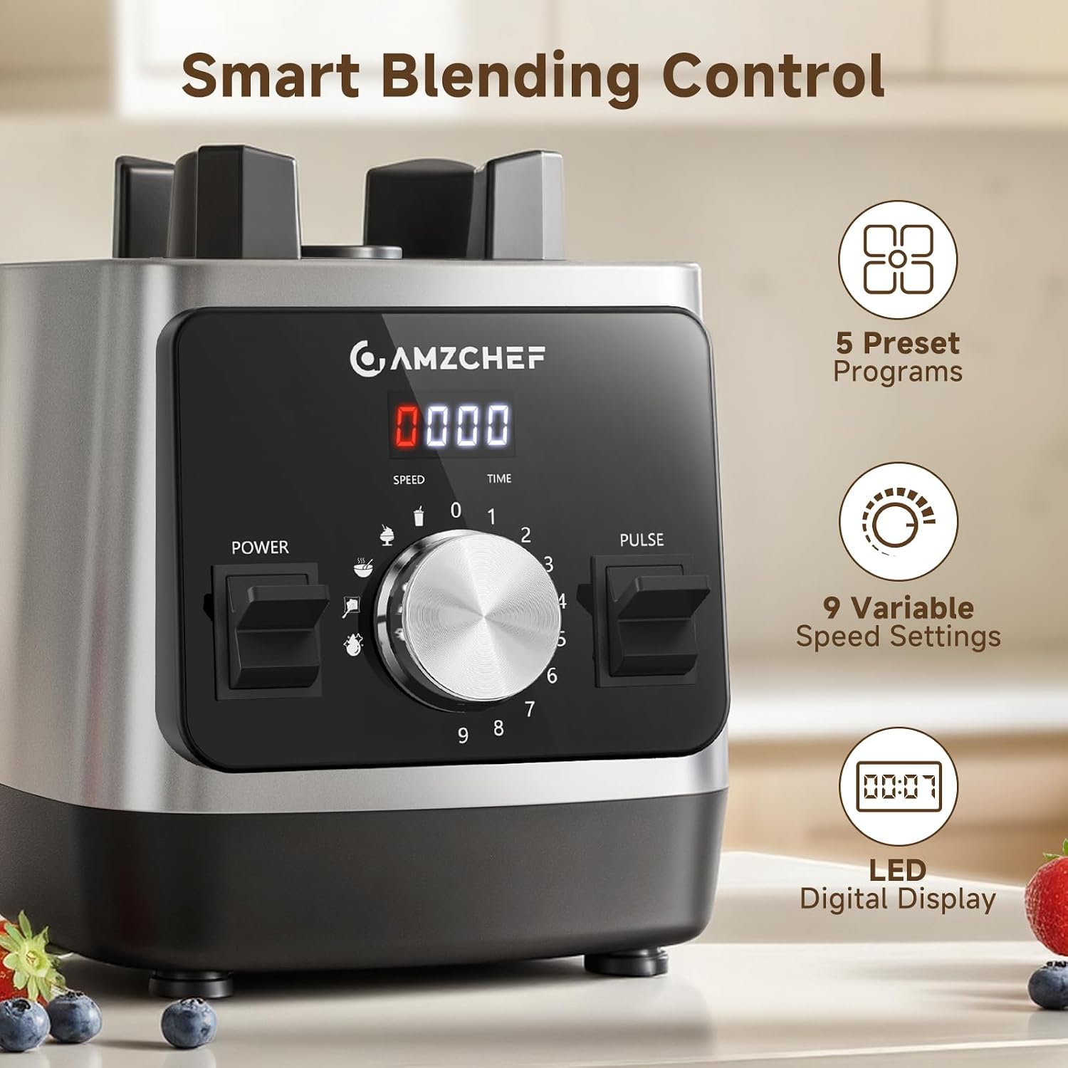 AMZCHEF 1800W Smoothies Blender, Ice-Crushing Countertop Blenders