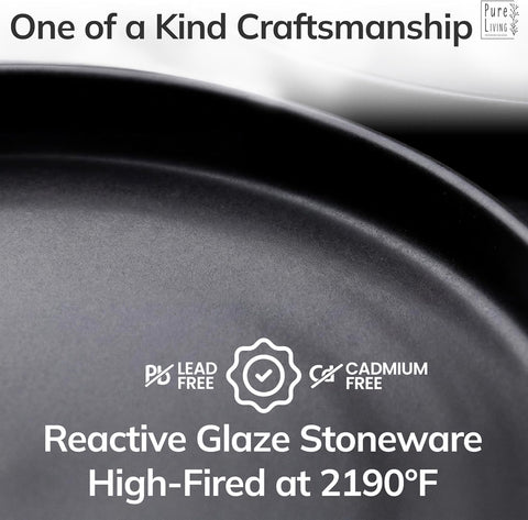16 Piece Black Dinnerware Set for 4, Stoneware Black Plates and Bowls Set