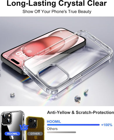HOOMIL Case for iPhone 15, Anti-Yellowing, Crystal Clear