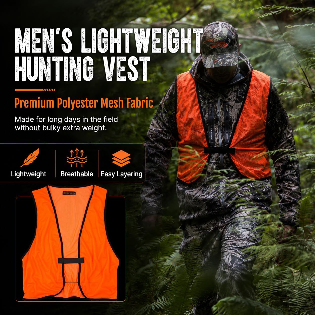 Orange Aglow Lightweight Mesh Blaze Orange Hunting Safety Vest - Ultralightweight & Breathable, Visible Day & Night