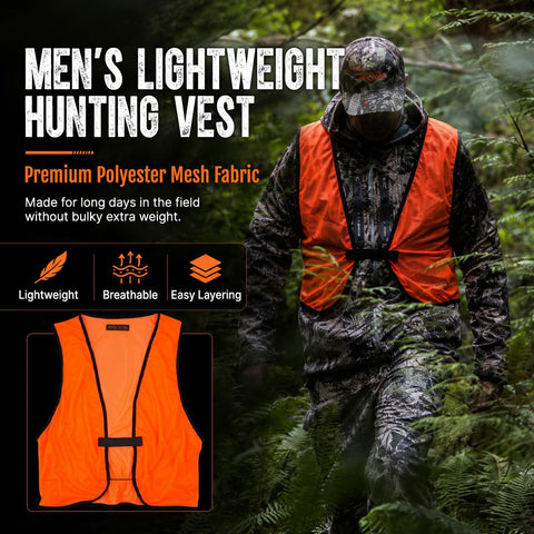 Orange Aglow Lightweight Mesh Blaze Orange Hunting Safety Vest - Ultralightweight & Breathable, Visible Day & Night