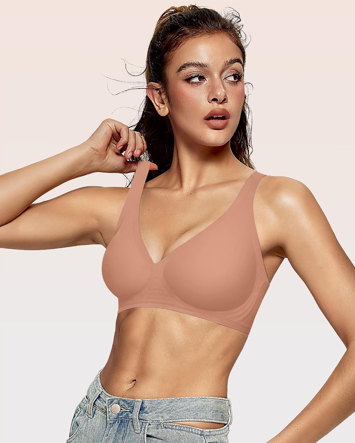 OEAK Womens Jelly Bras Wireless Deep V Bralette Comfy Push Up Tshirt Bras