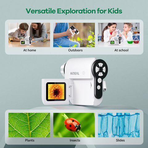 Hideal HP20 Microscope for Kids 1000X [3-in-1] [Easy and Fun] 2" IPS Portable Handheld Microscope Miniscope, Pocket Mini Scope Educational Science Kit, Christmas Birthday Gifts for Kids, 32GB, White