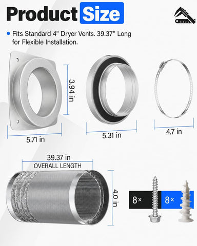 Magnetic Dryer Vent Connector Kit, Upgraded Hold, 4-Inch, 3.3FT Hose