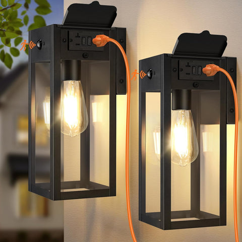 Porch Lights with GFCI Outlet, 2-Pack Motion Sensor Outdoor Lights