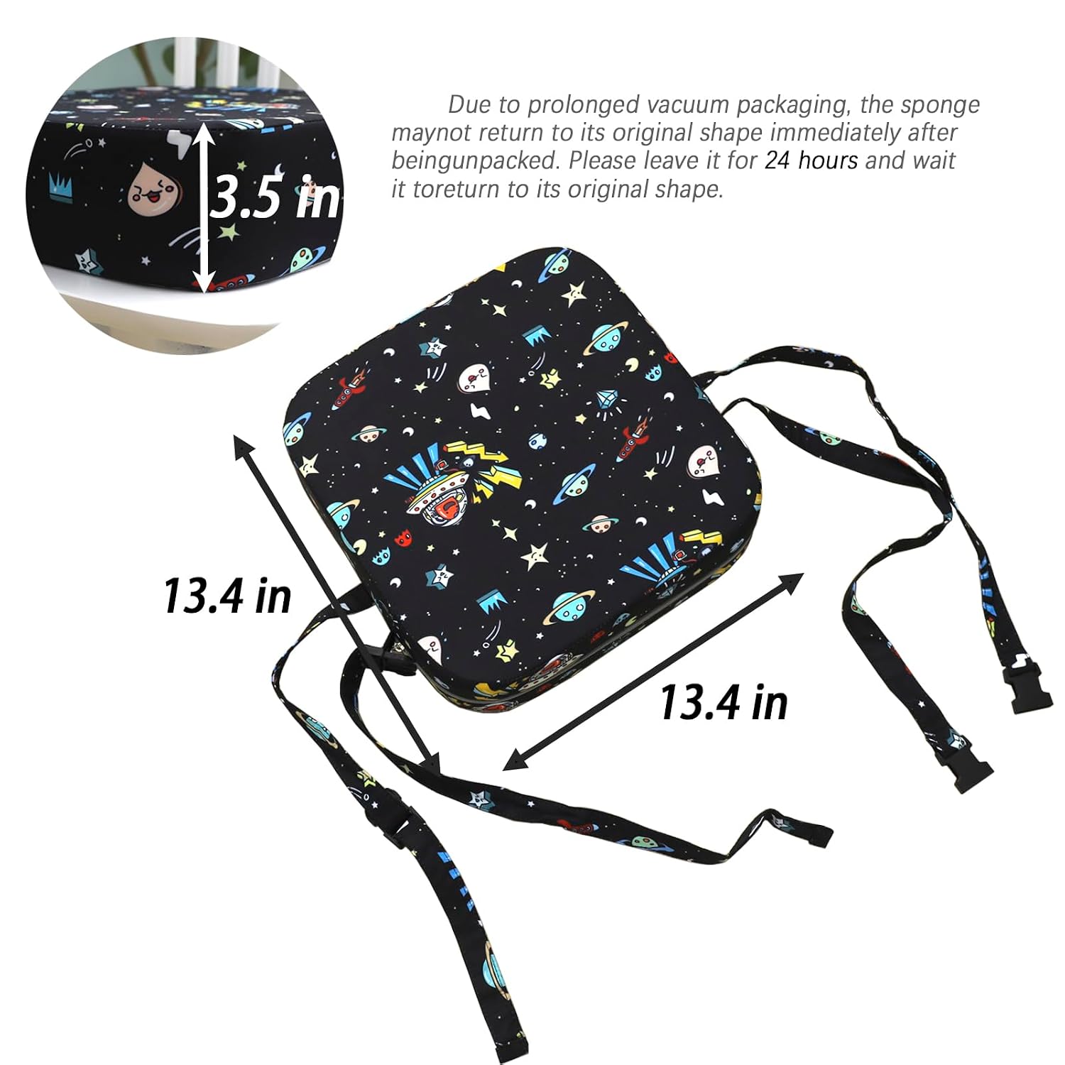 Eiury Toddler Booster Seat for Dining Table, Portable Kids Booster Seat with Safety Buckles Portable Increasing Booster Cushion with Non-Slip Bottom (Black Astronaut)