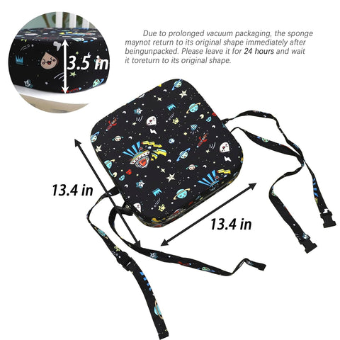 Eiury Toddler Booster Seat for Dining Table, Portable Kids Booster Seat with Safety Buckles Portable Increasing Booster Cushion with Non-Slip Bottom (Black Astronaut)