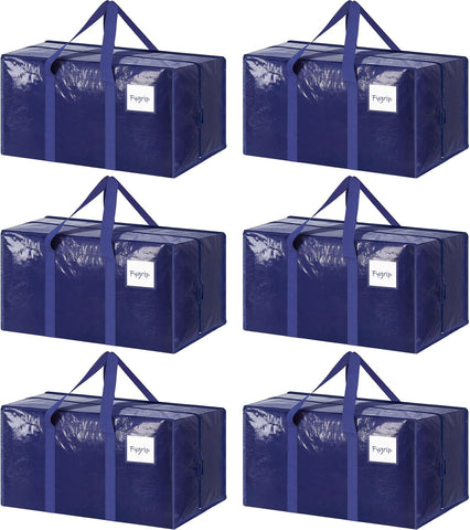 6 Pack Extra Heavy Duty Large Moving Bags with Strong Zipper, Dark Blue
