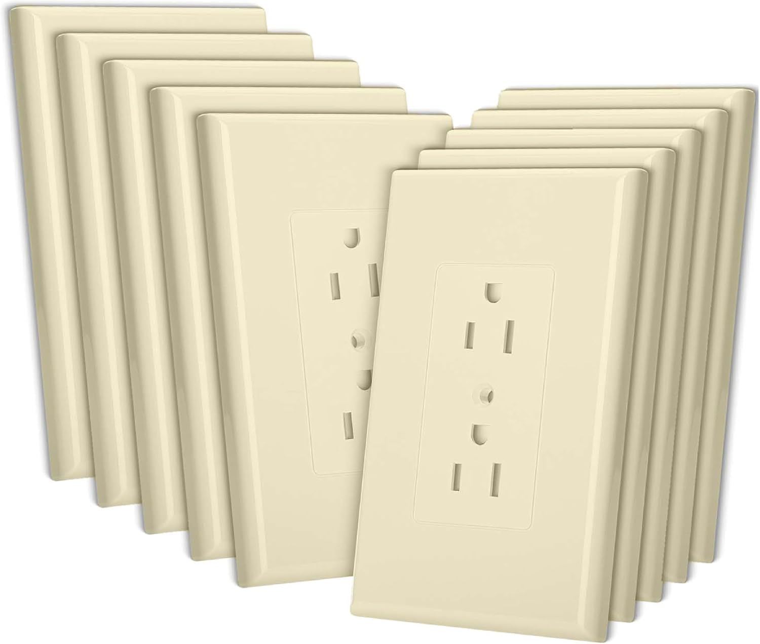 Bates- 1-Gang Duplex Wall Plate, 3.18"x 4.98", 10 Pack, Light Almond, Unbreakable Electrical Outlet Cover Plates, Heat & Impact Resistant, Easy-to-Clean, Duplex Receptacle Cover for Home & Office