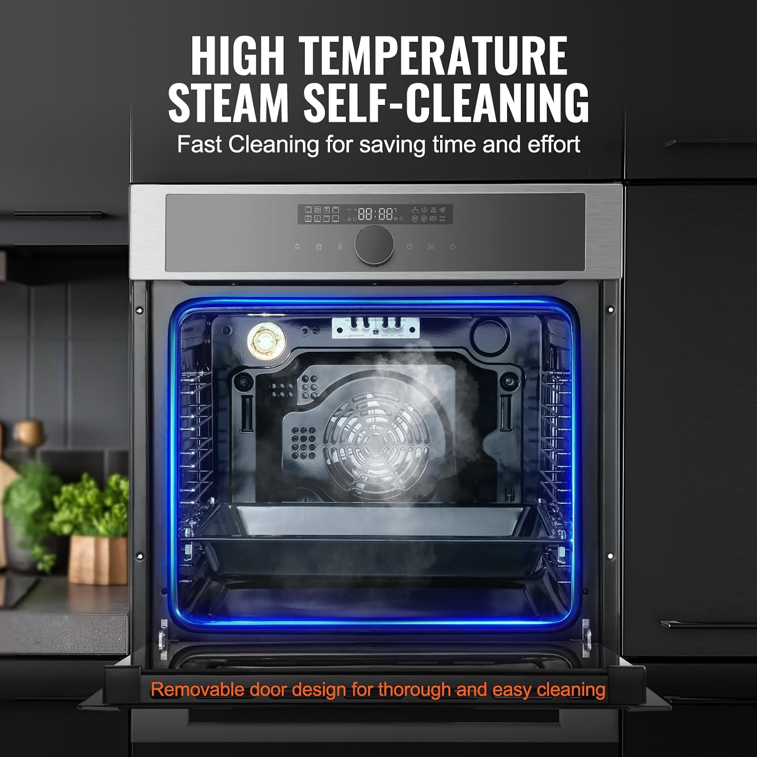 VEVOR Single Wall Oven, 24" Electric Built-in Wall Oven with 16 Cooking Functions, 2.68 Cu.Ft Electric Wall Ovens with Timer, 3150W 76L Large Capacity Ovens with Baking Rack and Tray, for Kitchen