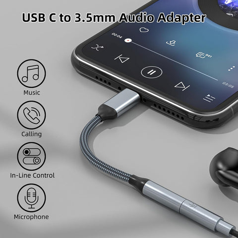 TIPSEAN USB C to 3.5mm Headphone Jack Adapter(2 Pack), USB-C to Aux Audio Dongle Cable for iPhone 17 Pro Max/17 Pro, 16/15 Pro Max, 16/15 Pro, Galaxy S23-S21 Ultra, Pixel, iPad Pro, MacBook (Gray)