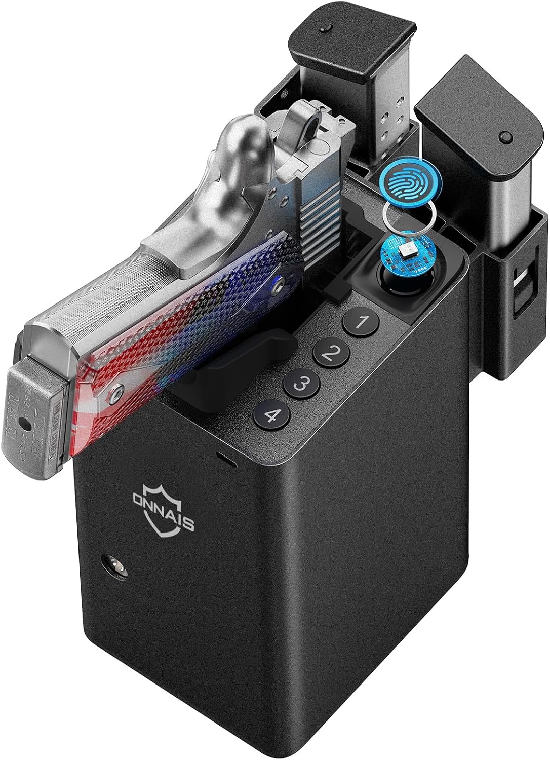 ONNAIS Biometric Pistol Safe: Open Design for Fast Home & Car Access