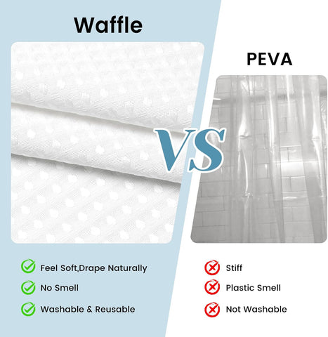 SORTTO No Hook Waffle Shower Curtain with Snap in Liner Set, 71x77, White