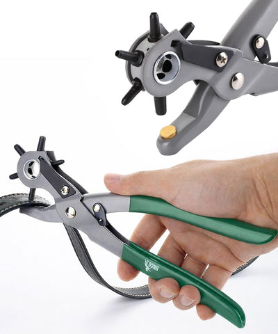 UNCO- Leather Hole Punch Tool, Multi Hole Sizes for Belts and Leather, Belt Hole Puncher, Green Handle