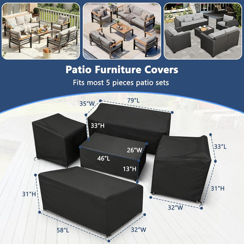 STARTWO Outdoor Furniture Cover Waterproof 5 Piece Set, Large 600D, Black