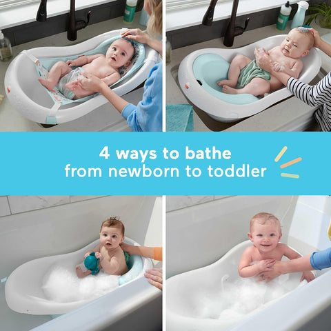 Fisher-Price Baby to Toddler Bath 4-in-1 Sling ‘n Seat Tub with Removable Infant Support and 2 Toys, Pacific Pebble