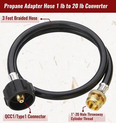 CALPOSE 3 Feet Propane Adapter Hose, 1lb to 20lb Adapter