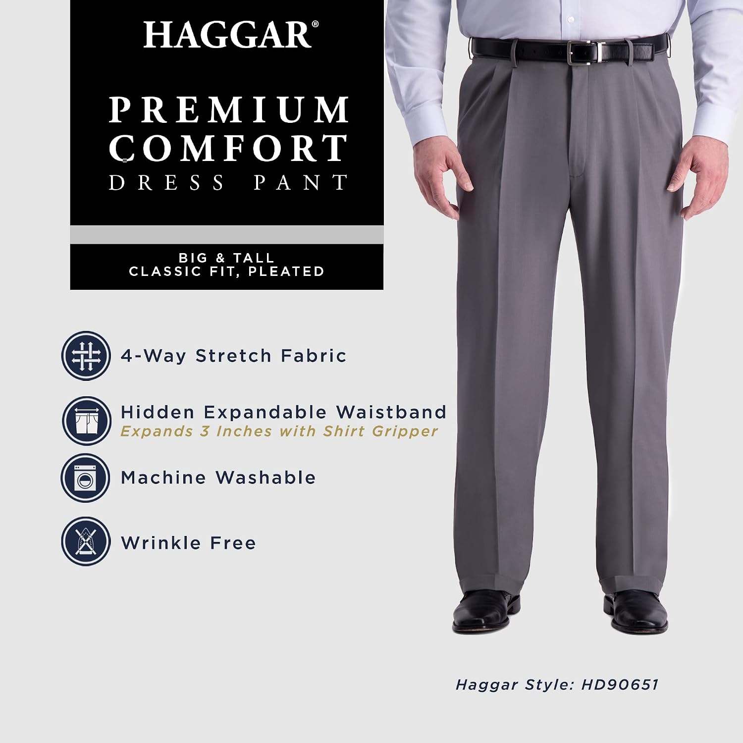 Haggar Men's Big & Tall Classic Fit Pleated Premium Comfort Dress Pant