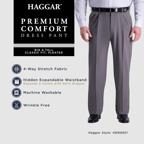 Haggar Men's Big & Tall Classic Fit Pleated Premium Comfort Dress Pant