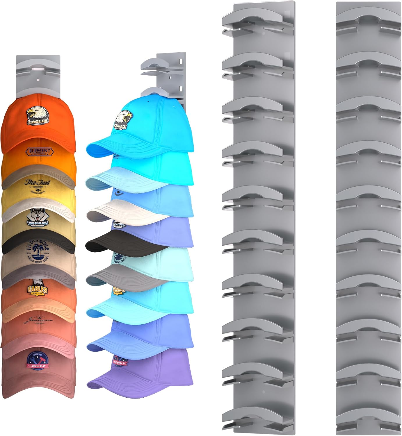 Hat Organizer for Baseball Caps 2Pack, Hat Rack for Wall with Strong Adhesive Hold up to 20 Hats, Hat Hanger Holder Display for Door Closet, Cap Organizer Storage Multilayer Two Mounting Option(Grey)