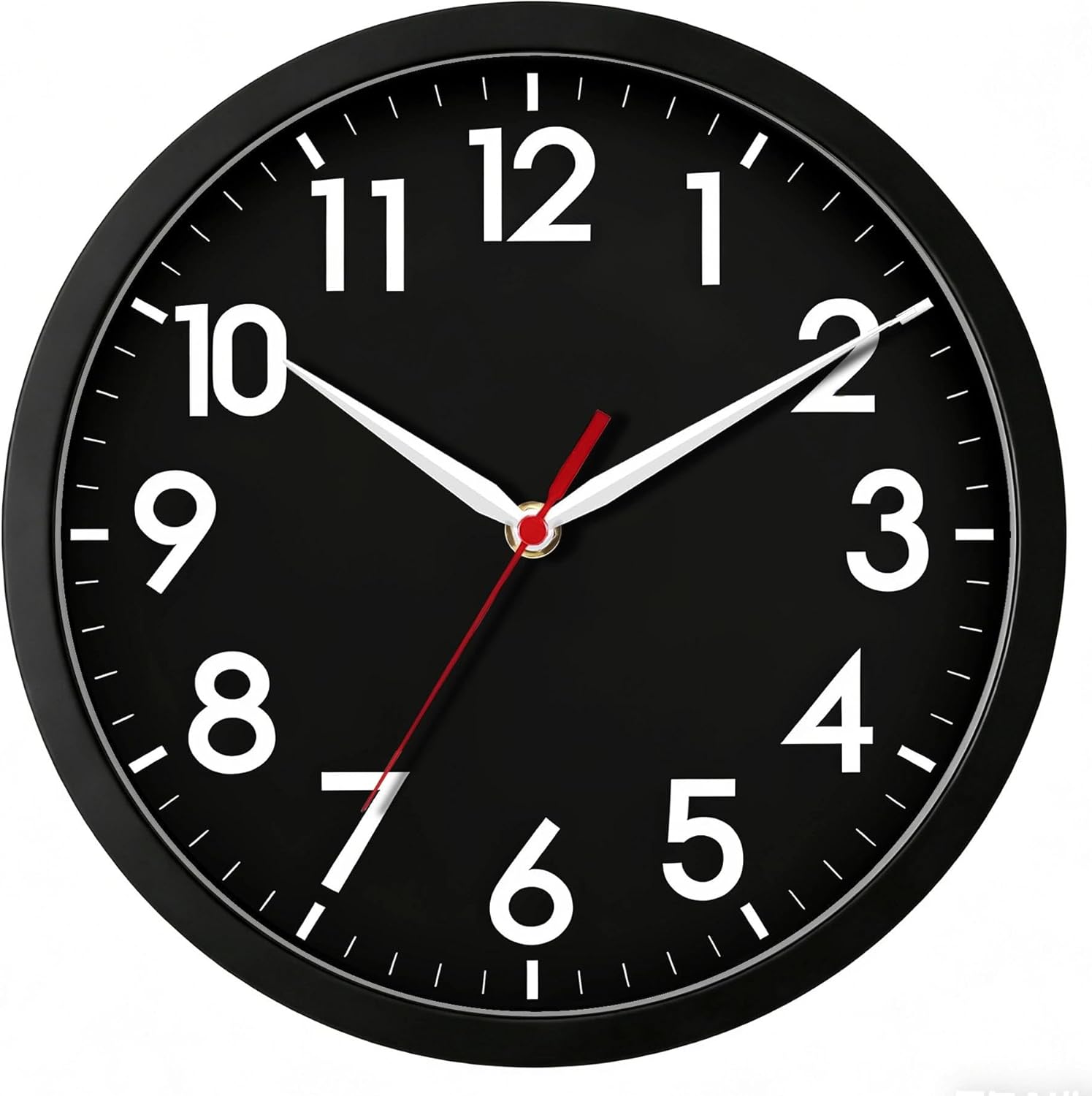 AKCISOT 8 Inch Wall Clock, Silent Battery Operated Analog Clock, Black