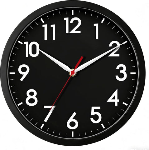 AKCISOT 8 Inch Wall Clock, Silent Battery Operated Analog Clock, Black