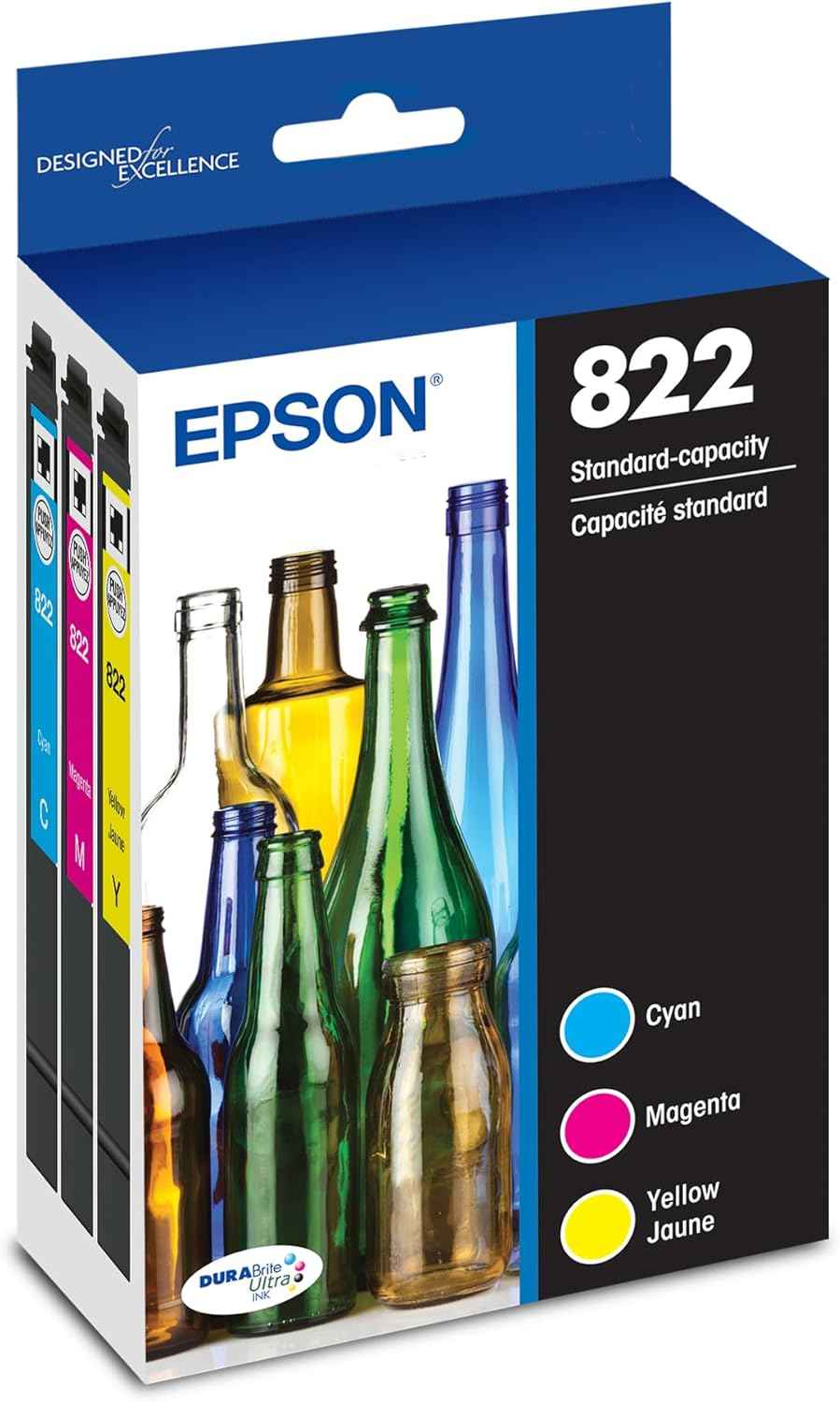 Epson 822 Genuine Ink Standard Capacity Color Cartridge 4-Pack T822520 | Works with WorkForce Pro WF-3820 WF-3823 WF-4820 WF-4830 WF-4833 WF-4834 Printers