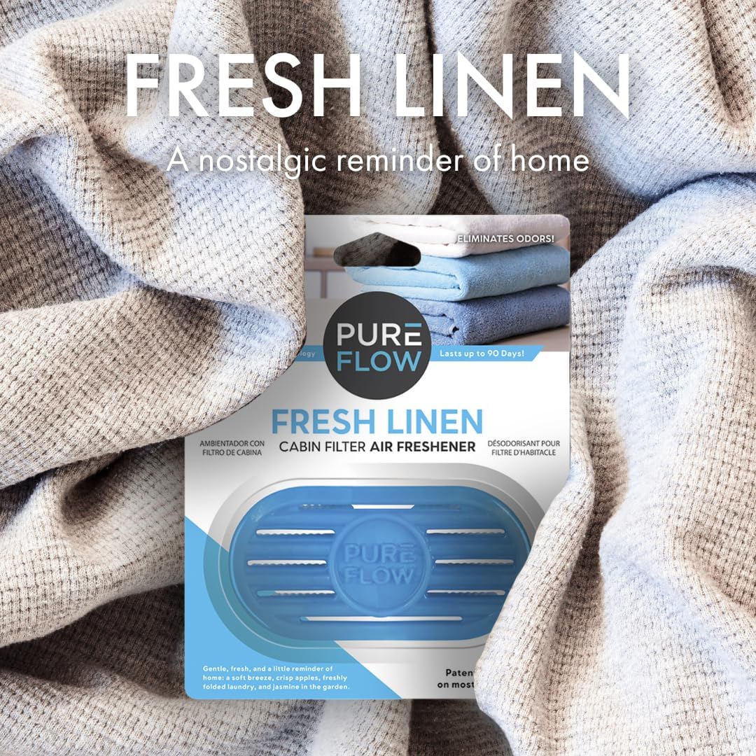 PUREFLOW Cabin Filter Air Freshener with Odor Eliminator - Fits on Most Car, Truck, and SUV Cabin Air Filters - Fresh Linen (2-Pack)