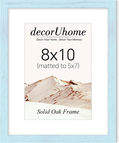 decorUhome Solid Oak Wood 8x10 Picture Frame Light Blue