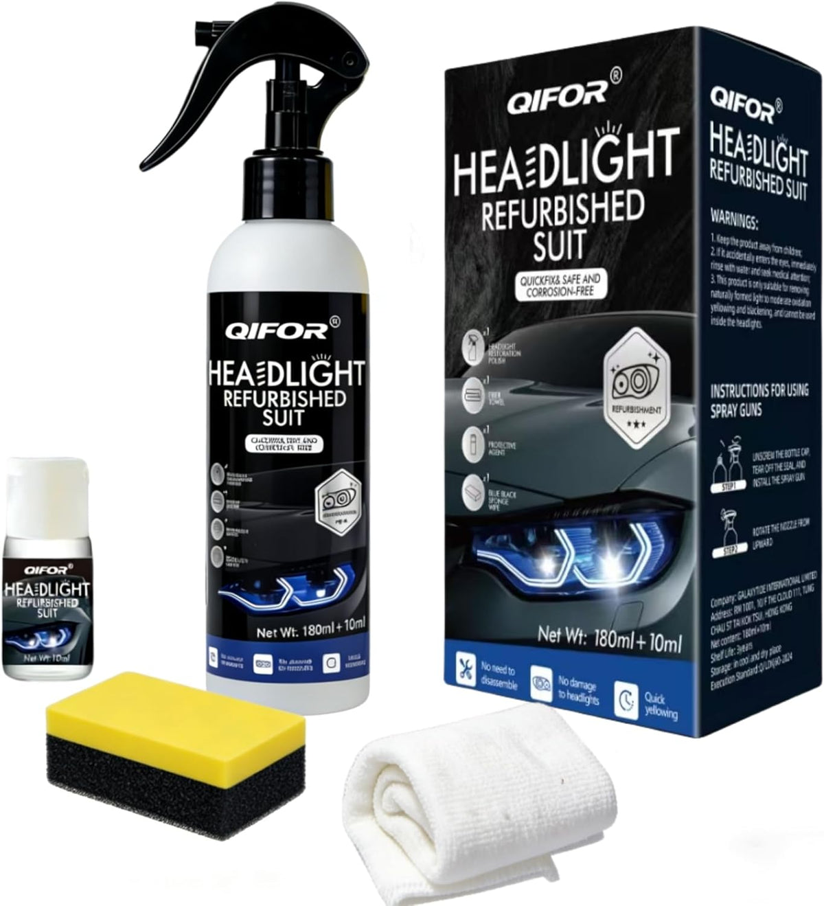 QIFOR Automotive Headlight Restoration kit - 6.76 fl oz