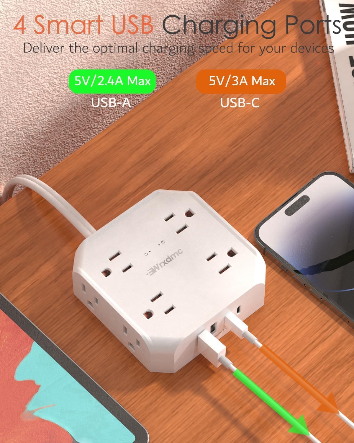 2 Prong Power Strip, WRXDMC 2 Prong to 3 Prong Outlet Adapter