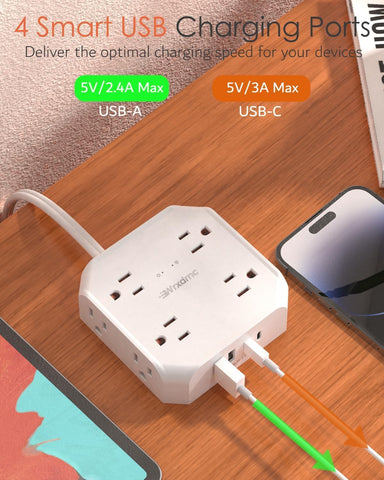 2 Prong Power Strip, WRXDMC 2 Prong to 3 Prong Outlet Adapter