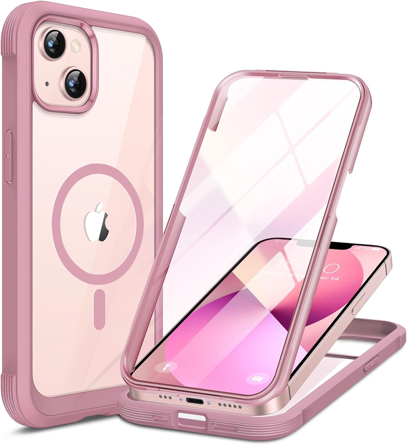 miracase for iPhone 13 Case 6.1",Built-in Glass Screen Protector,Pink