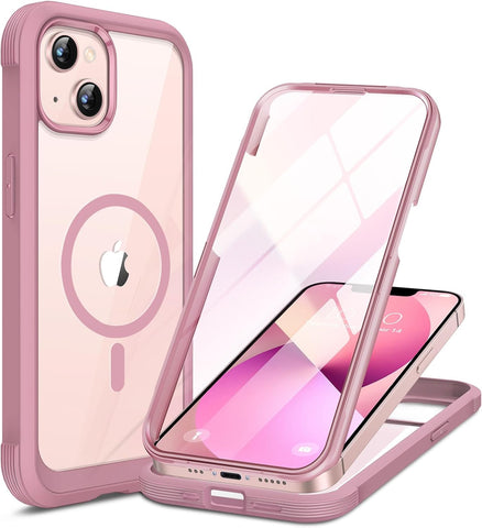 miracase for iPhone 13 Case 6.1",Built-in Glass Screen Protector,Pink