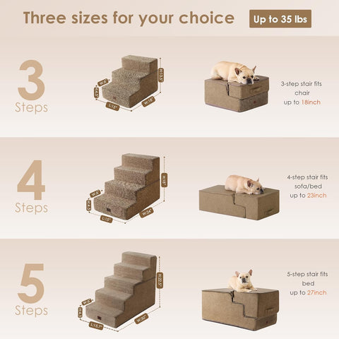 EHEYCIGA Dog Stairs for Bed 18" H, 4-Step Dog Steps for High Bed, Camel