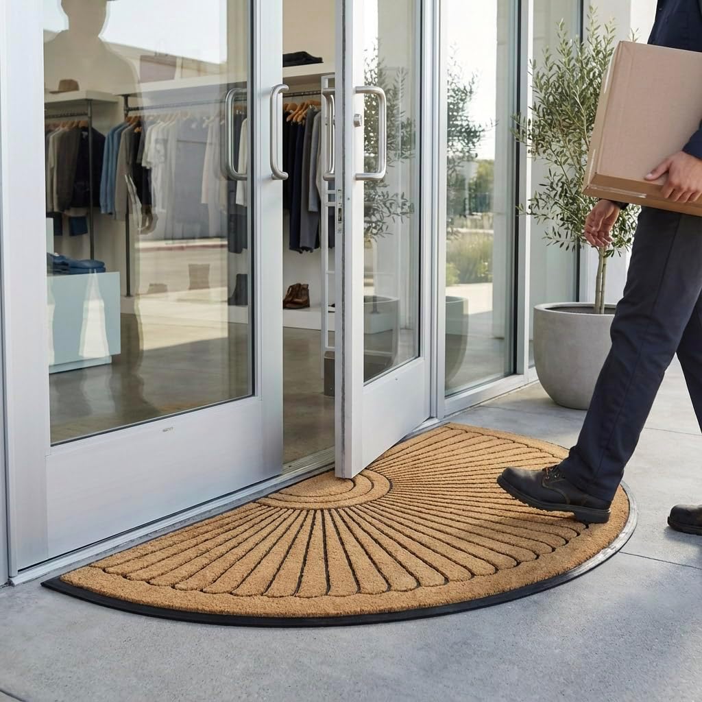 Kempf Sunburst Half Round Coco Coir Doormat, 30" x 48" - Large Natural Fiber Semi-Circle Welcome Mat with Non-Slip Rubber Backing - Heavy Duty Outdoor Entrance Mat for Front Door & Porch
