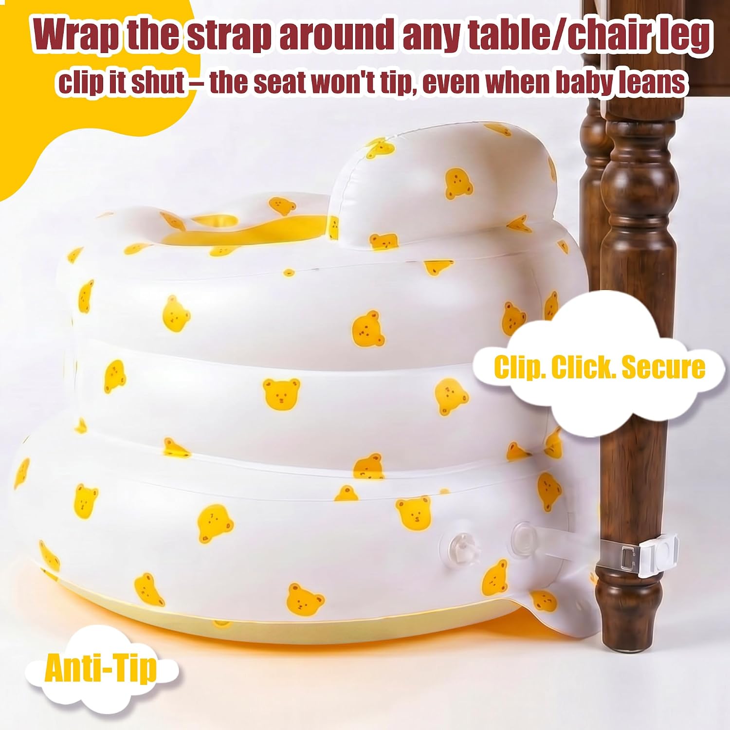 Upgraded Inflatable Baby Seat for 3-36 Months, Baby Chair Sit Me Up Floor Seat – Clip to Table Leg. No Tipping. + Front Guard Anti-Tip, Back Support for Infants Learning to Sit Up + Built-in Air Pump