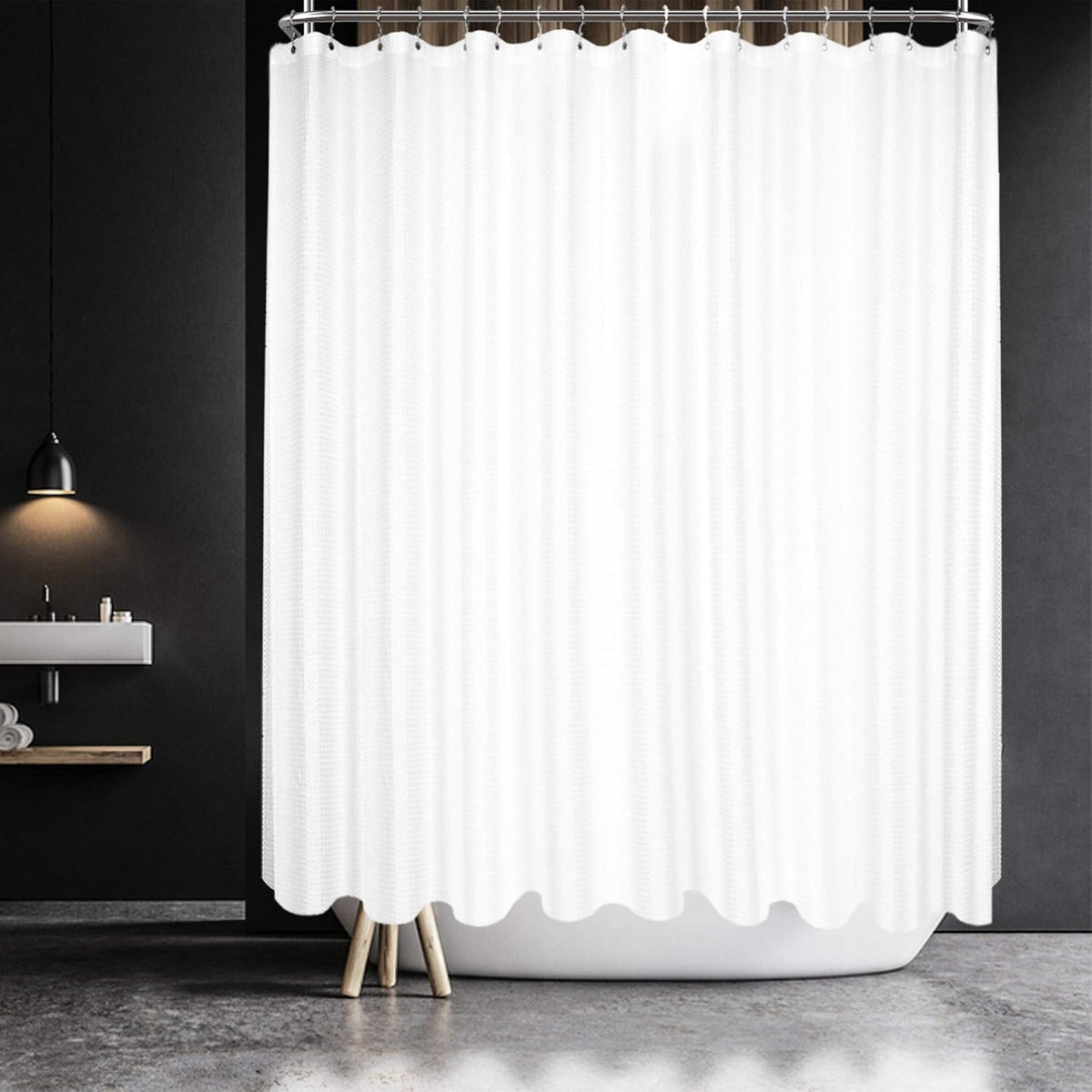 Barossa Design Waffle Weave Clawfoot Tub Shower Curtain 180 x 70, White
