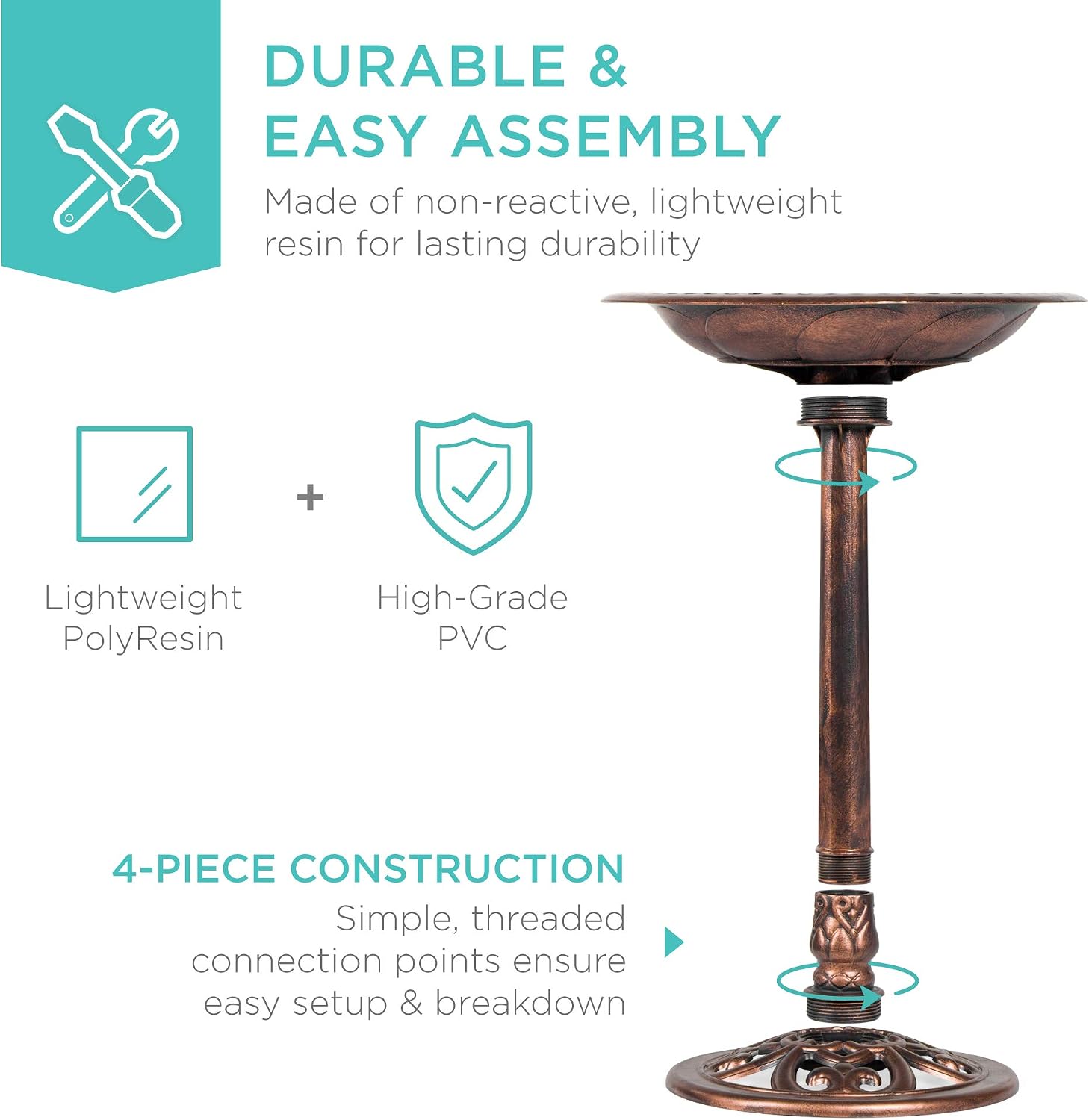 Best Choice Products Bird Bath, 28in Outdoor Resin Pedestal - Copper